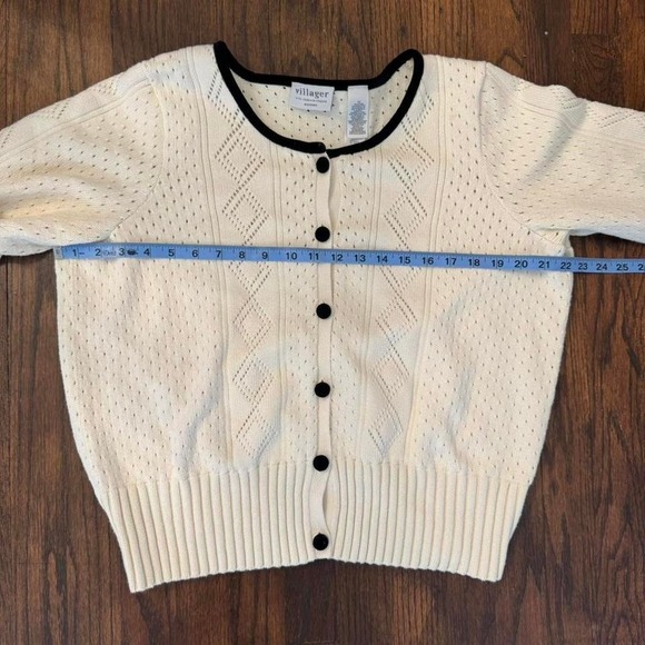 Liz Claiborne Cream Cardigan and Tank Top With Black Velvet Border Size 1X 90s - Picture 6 of 8